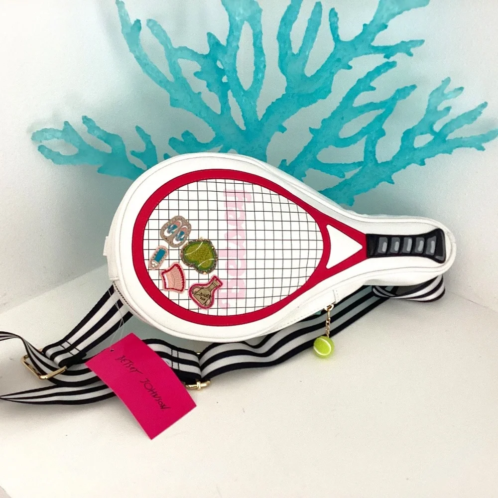 NWT BETSEY JOHNSON TENNIS RACKET CROSSBODY PURSE BAG WHITE